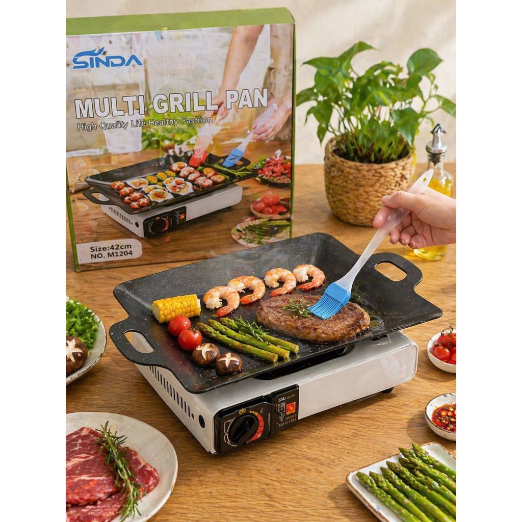 Multi Grill pan/ Pembakaran panjang/ grill pan Pembakaran suki/ grill pan free kuas silicone