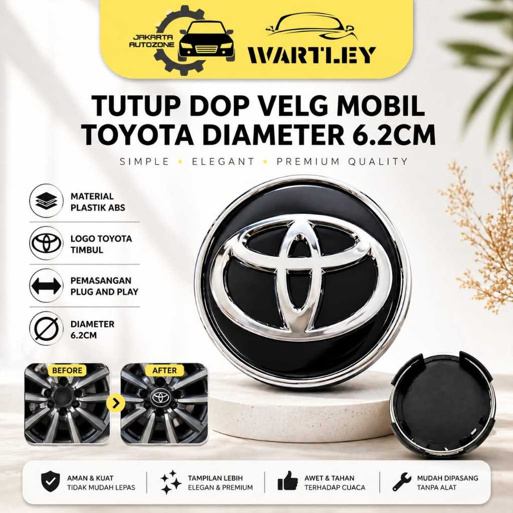 Tutup Velg Mobil Toyota Dop Velg Tutup As Roda Avanza Innova Jeep Modern Luxury Diameter 6.2CM Origi