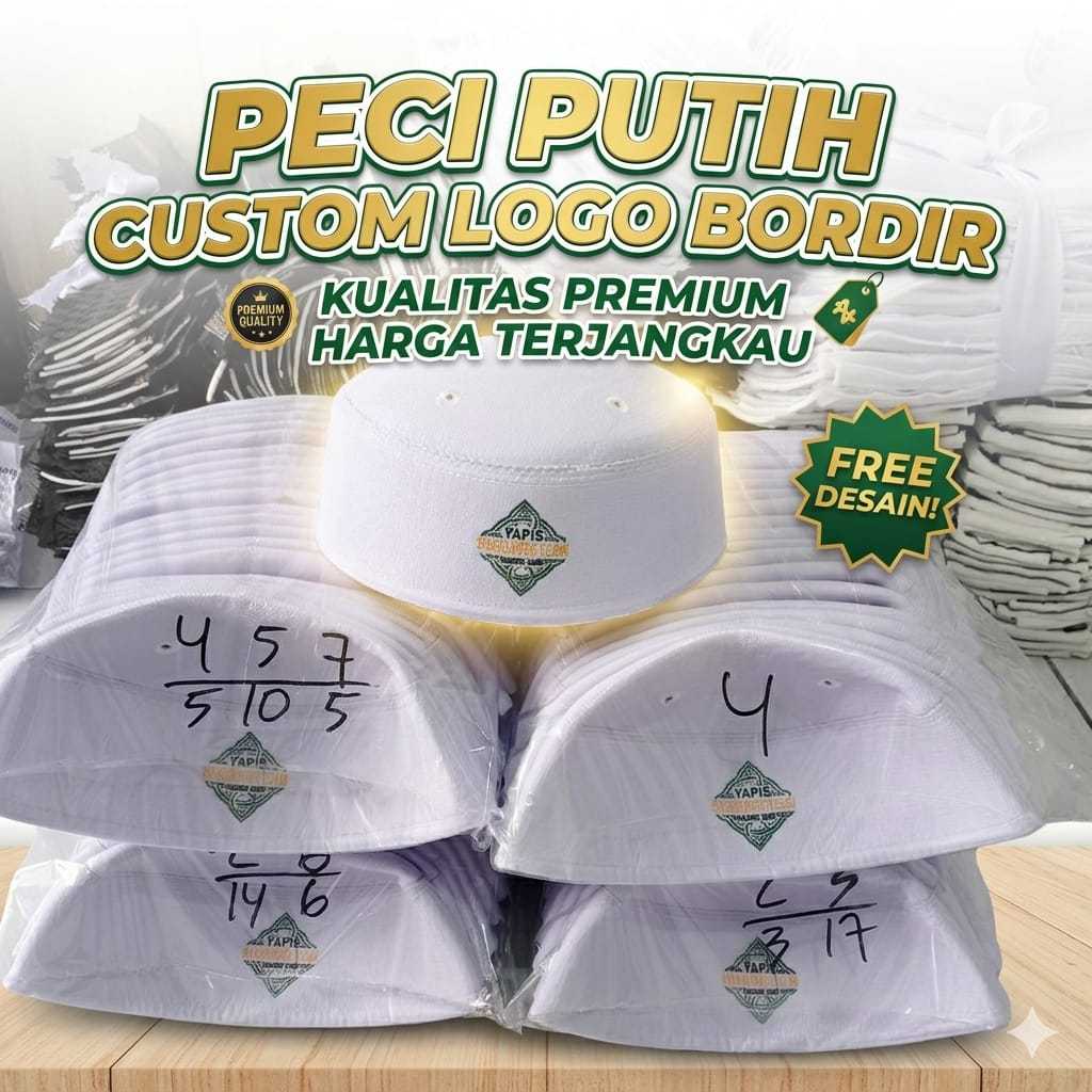 Peci Putih Custom Logo Bordir Ponpes Sekolah Madrasah Tpq Komunitas Dll