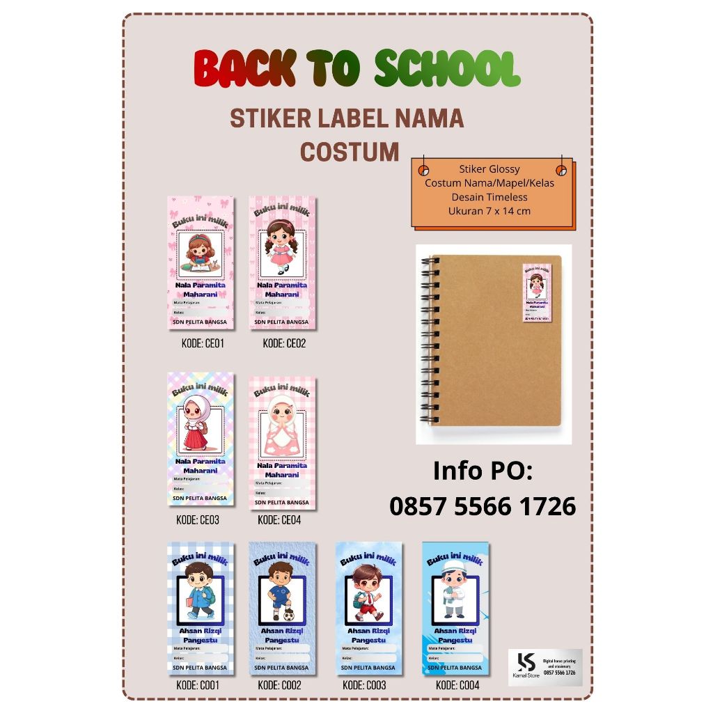 STIKER LABEL NAMA SAMPUL BUKU