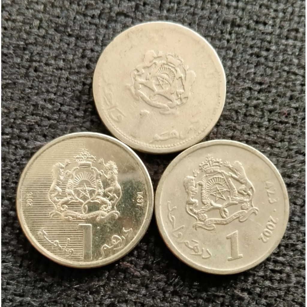 Koin Kuno Maroko 1 Dirham 3 keping tahun berbeda