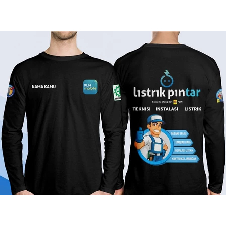 Kaos Baju PLN Mobile Listrik Pintar Teknisi Instalasi Listrik Gratis Nama Kamu Lengan Panjang || Kao