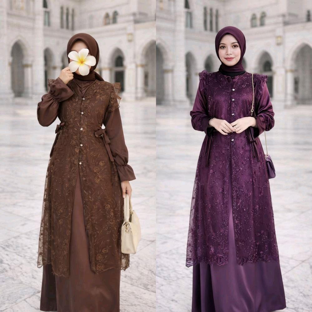 Yasmine Dress - Gaun Pesta Mewah Elegan - Dress Brokat Kondangan - Gamis Brokat- Satin Silk Brokat S