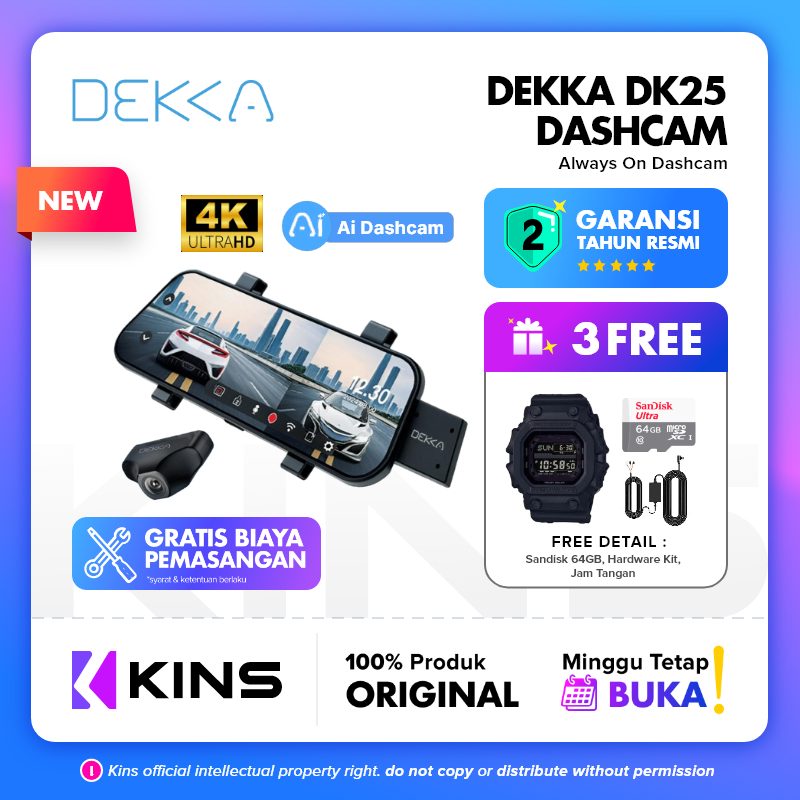 Dashcam DEKKA DK25 4K Dual Camera Mirror Dashcam Memory Included