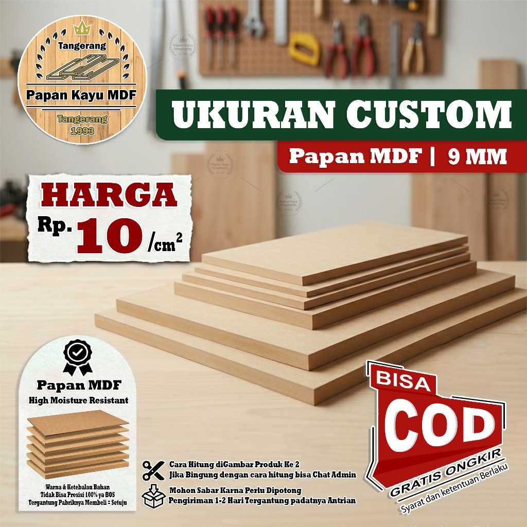 Kayu Papan MDF Ketebalan 9MM Ukuran CUSTOM Per CM ( MDF WARNA COKLAT ) MDF WALL BATTEN BOARD Murah