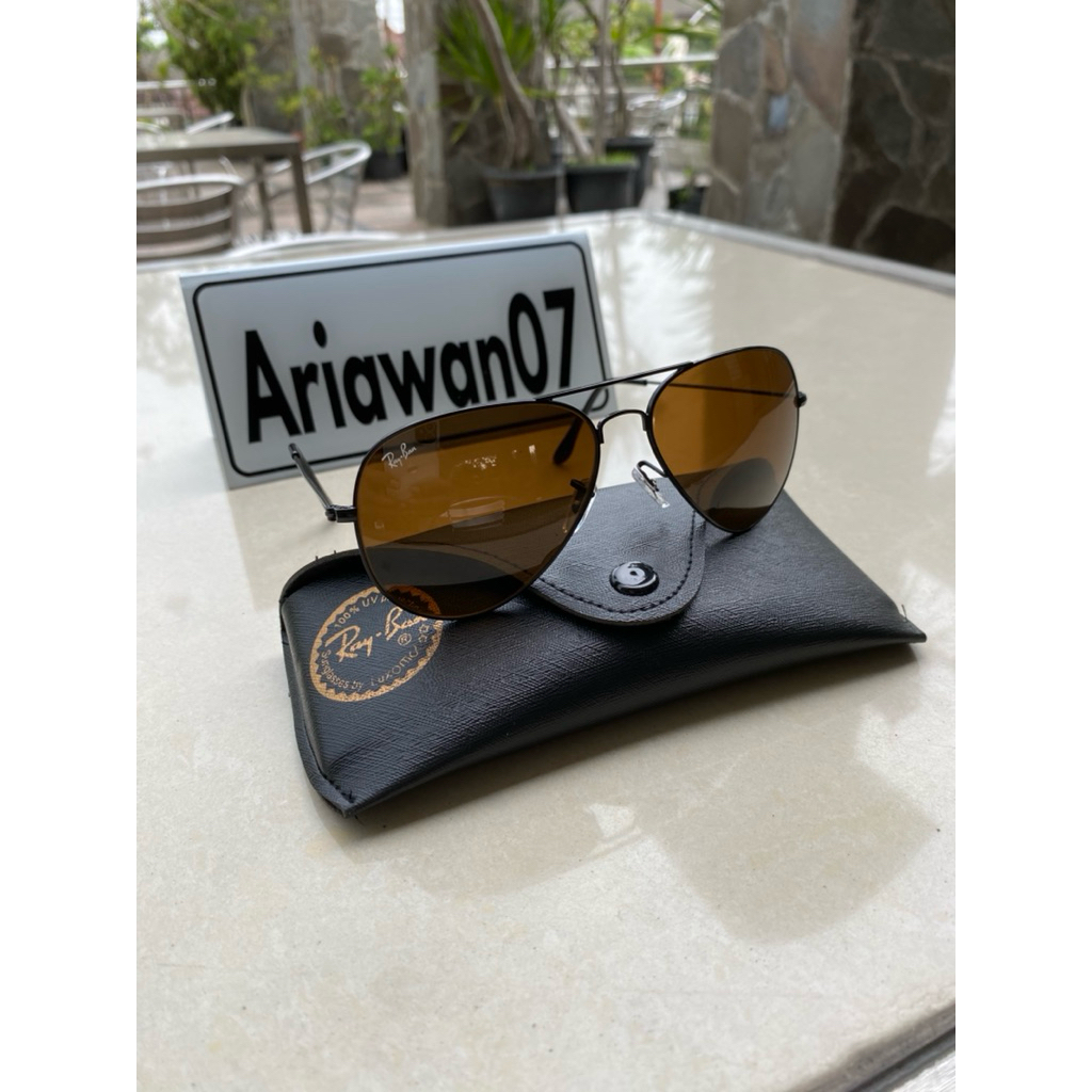 kacamata ray-ban aviators sz 62 frame hitam kaca coklat