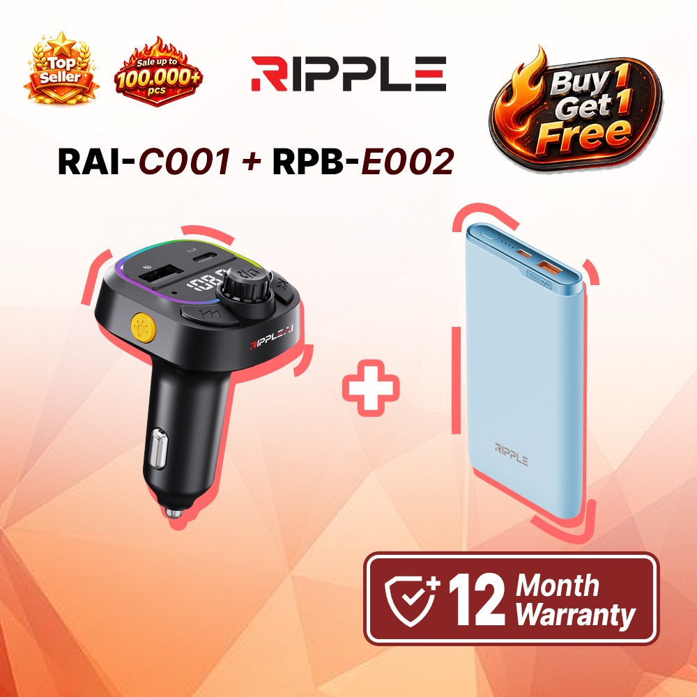 RippleAI Bundle Power Bank RPB E002 10.000mAh + RAI C001 Car Charger