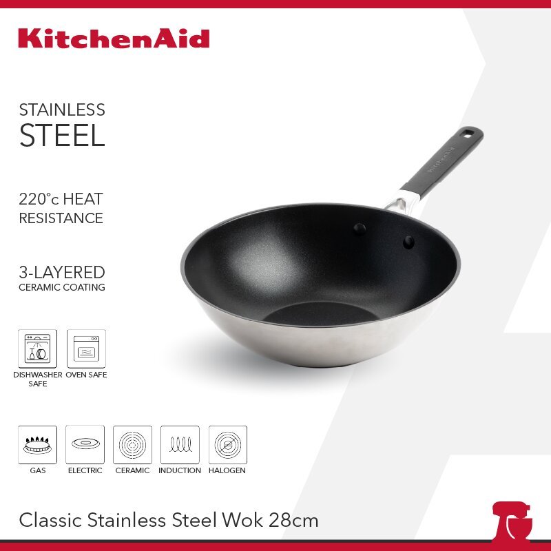 KitchenAid Stainless Steel with Ceramic Coating Open Wok 28 CM - CC005705-001