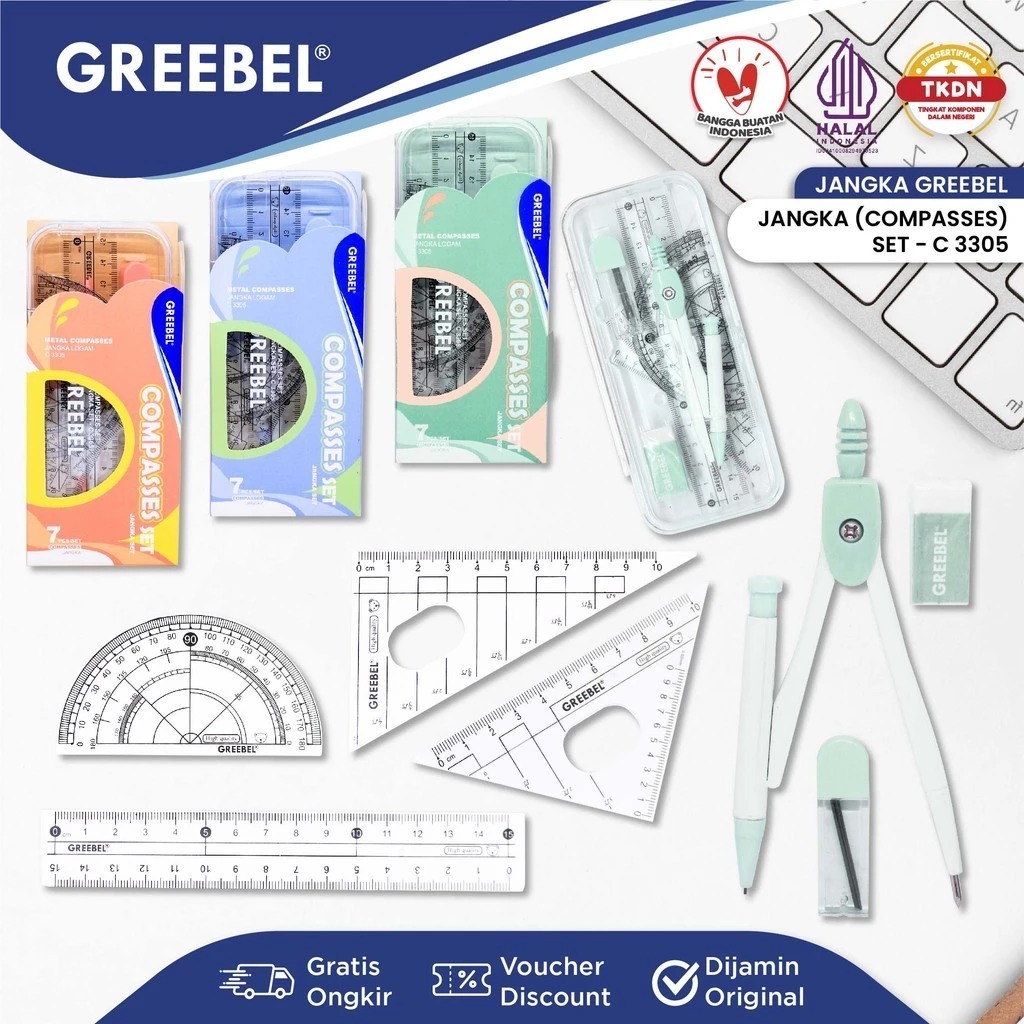GREEBEL Jangka Set Matematika C3305 (1 Set Jangka + Alat Ukur Penggaris ) - Jangka Set Plus Penggari