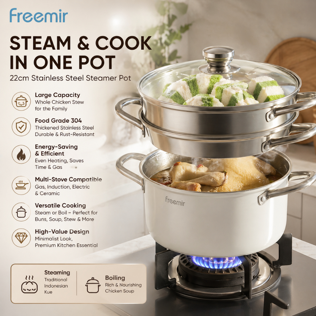 freemir Panci Stainless Steel 24cm - Anti Karat, Desain Elegan, Tahan Lama