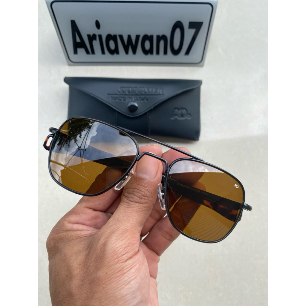 kacamata pilot ao american optical usa frame hitam kaca coklat sz 54