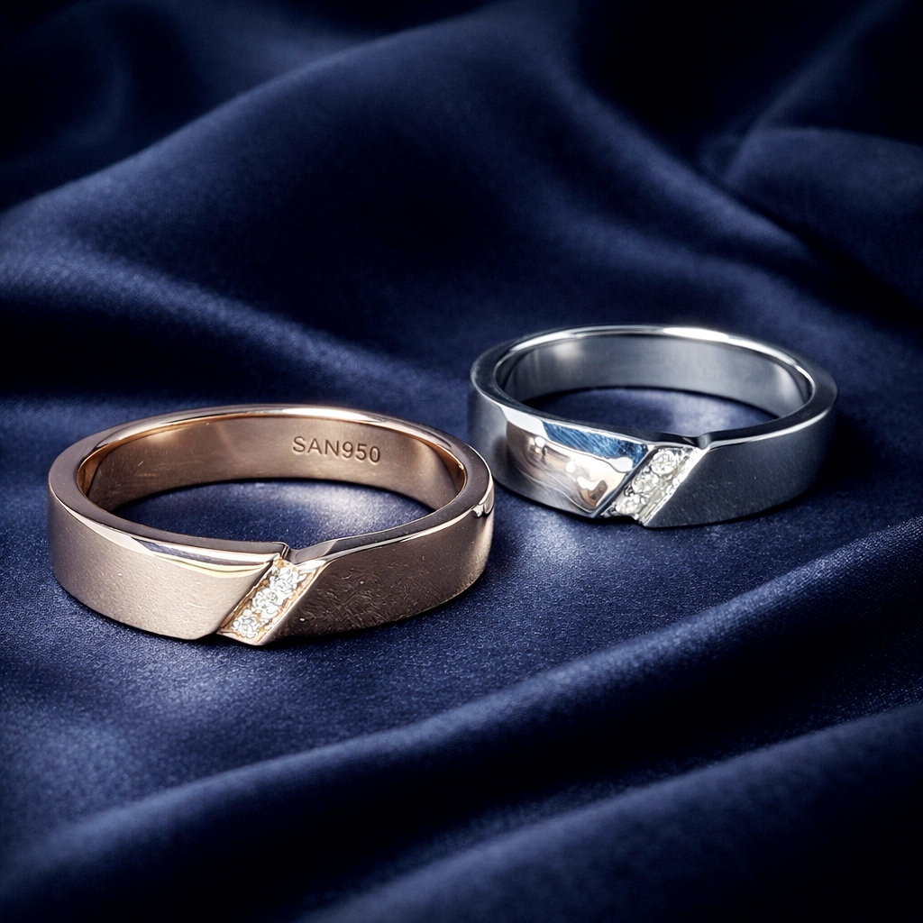 Cincin Nikah Emas Putih Couple SAN950 C345 | Opsi Perak Platinum Palladium Premium Quality