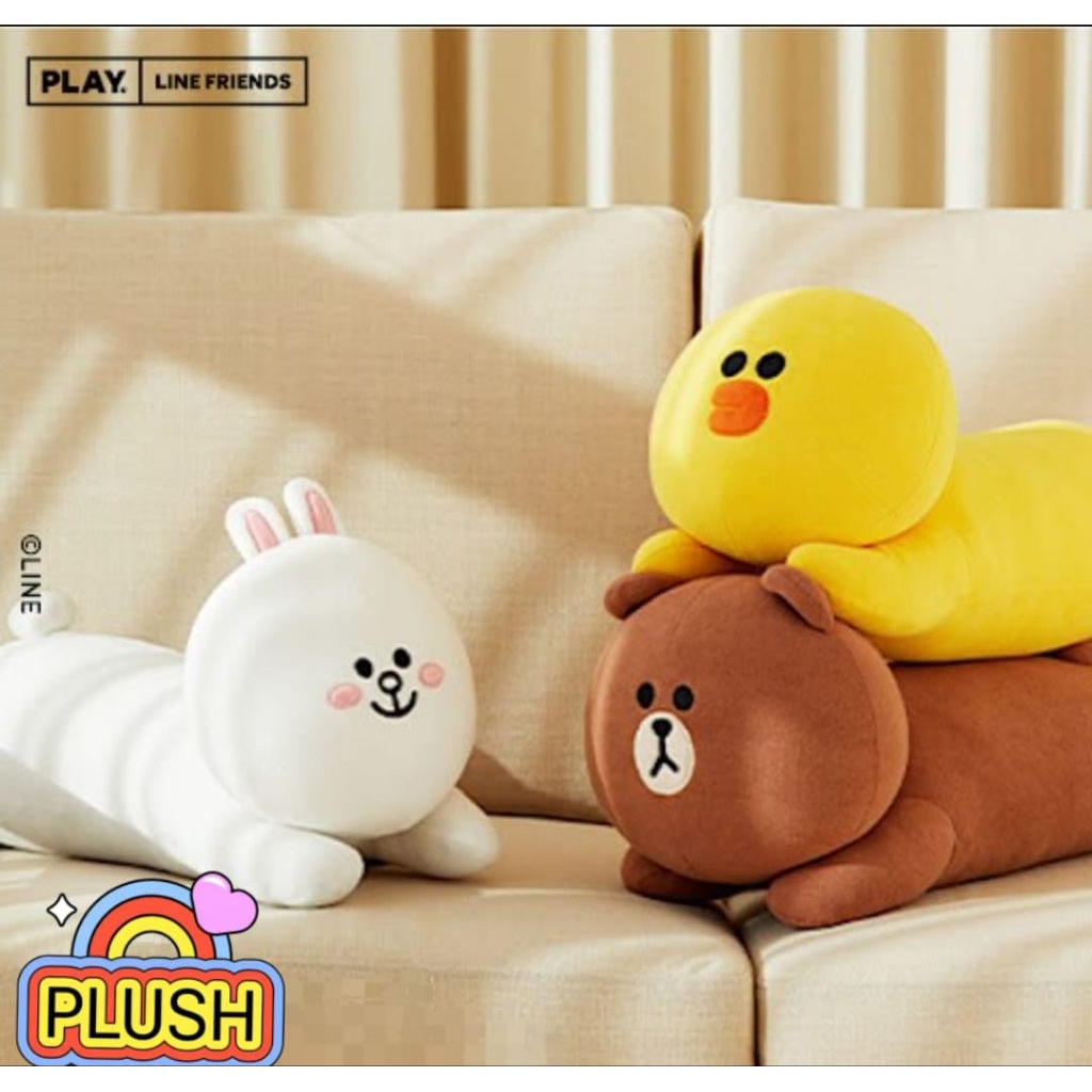 Boneka Plush Line Friends Beruang Cokelat Connie dan Kelinci Sally, Boneka friend Sally Duck Bear Co