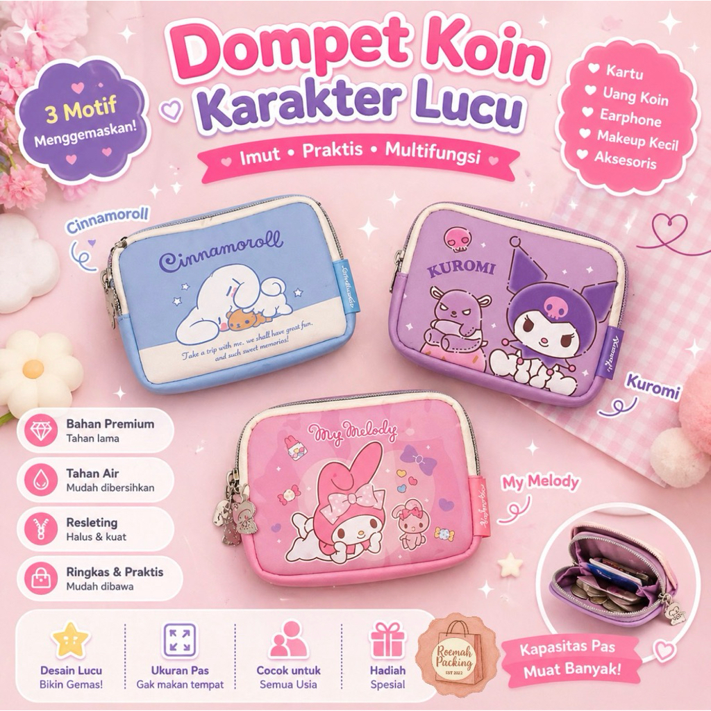 Dompet Koin Karakter anak lucu boneka jepang kawaii | Pouch Mini Kartu Uang Koin Multifungsi Resleti