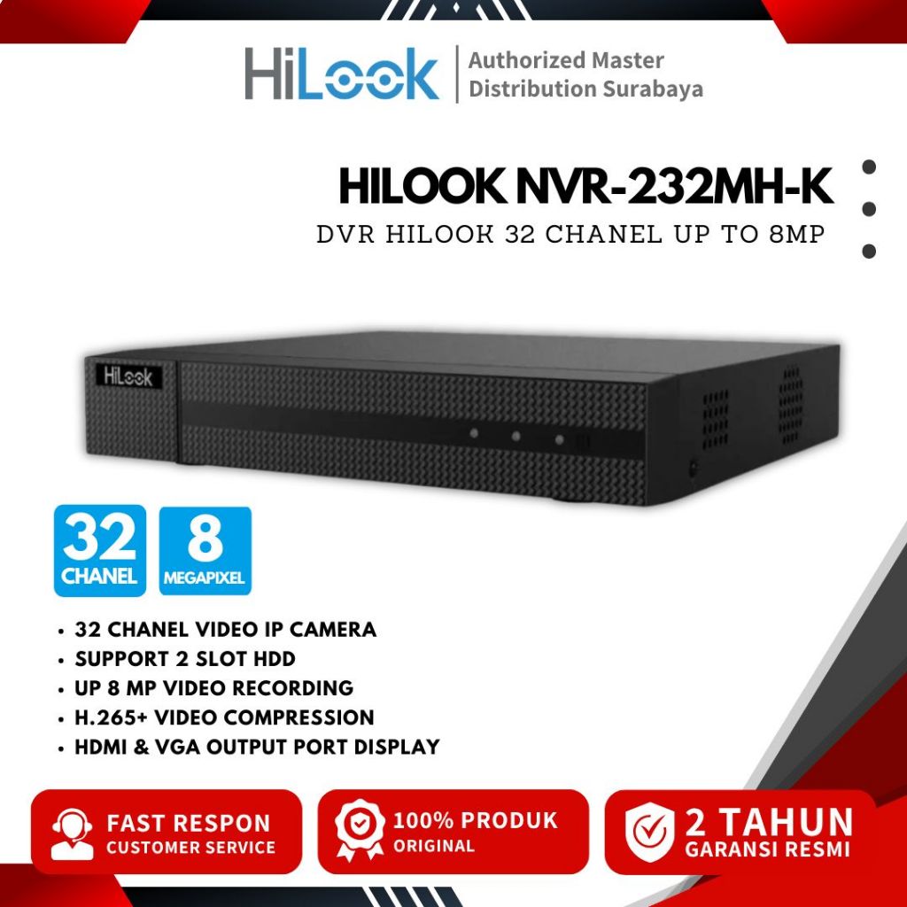 NVR HILOOK NVR-232MH-K 32 CHANEL UP TO 8MP