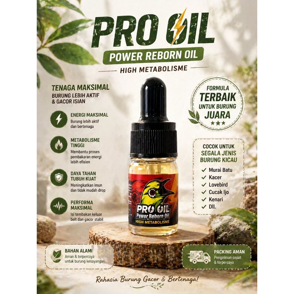 PRO OIL POWER REBORN OIL DORODOD EDAN vitamin burung pleci sogon doping metabolis power kristal