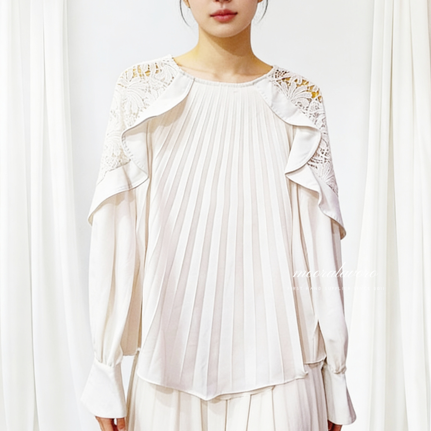 IVELLE CROCHET PLEATS ELEGANCE LOOSE BLOUSE KOREAN STYLE READY BANGKOK PREMIUM COLLECTIONS BKK