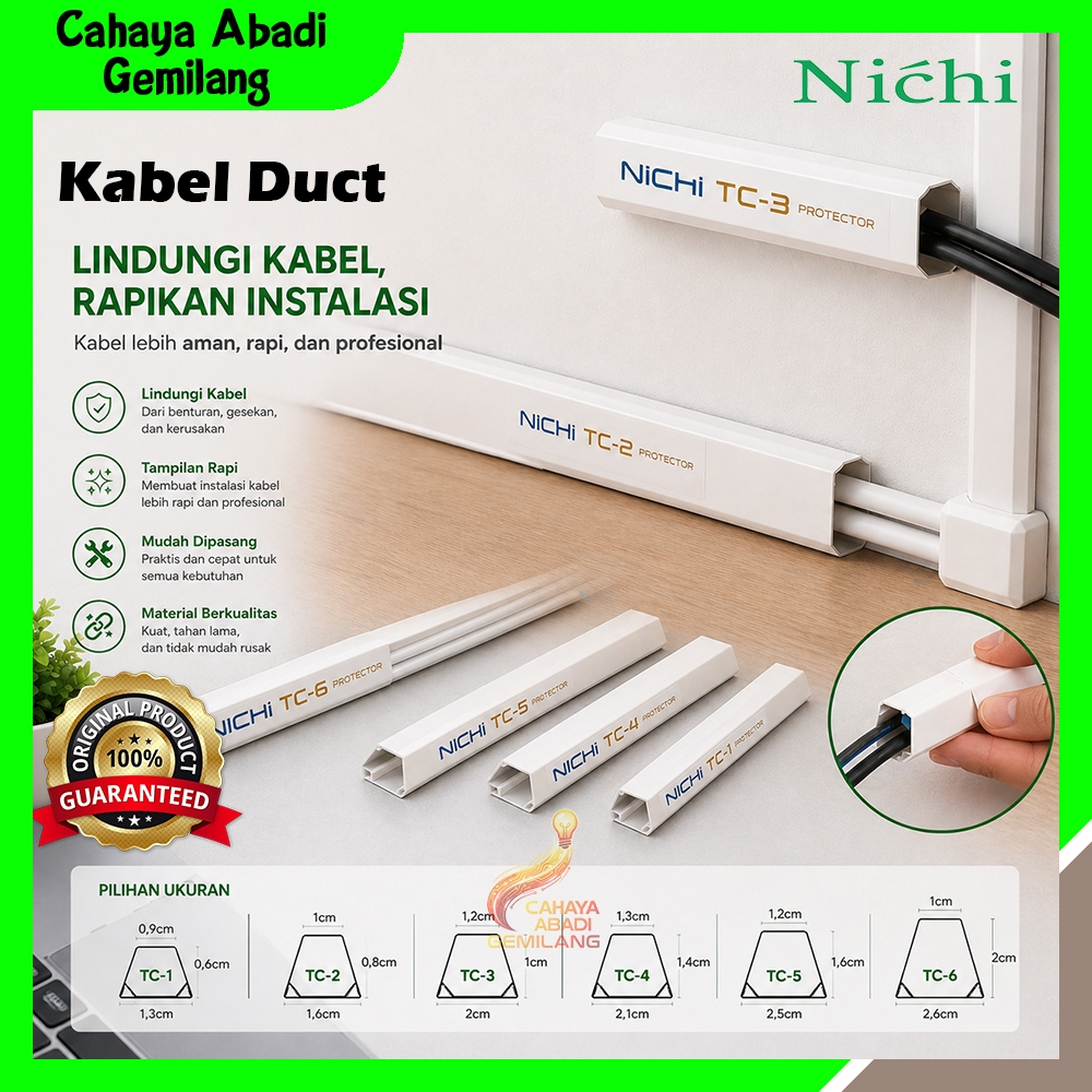 Kabel DUCT 1M/ Kabel Duct Nichi TC 2/3/4/5/6 Putih 1M / Pelindung Kabel Ducting PVC PUTIH / Kabel Du