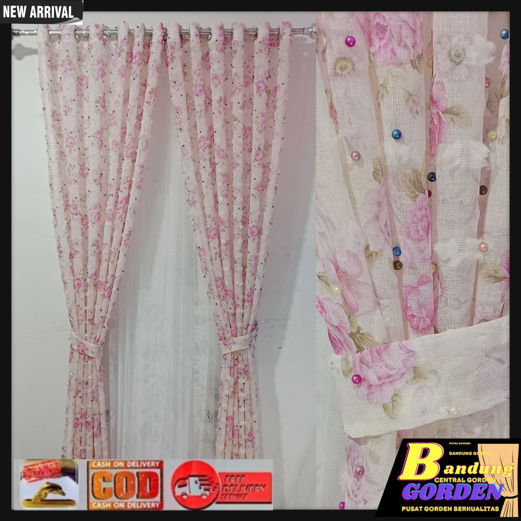 Gorden Pintu Rumah Vitrase Ruby Terbaru 2026 motif shabby ungu  transparan model smokring ukuran L.1