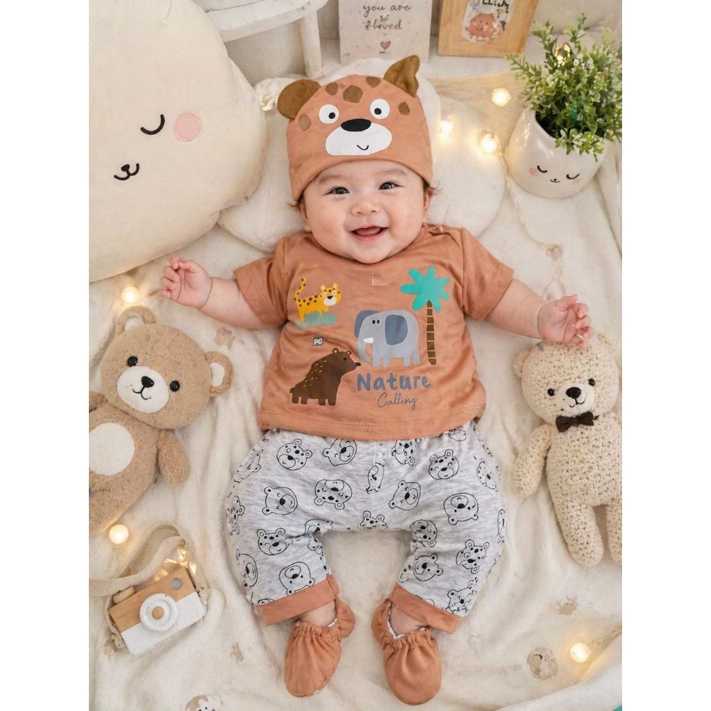 SETELAN BAYI LAKI-LAKI/BAJU BAYI COWO/BAJU ANAK SETELAN/BABY SET TOPI