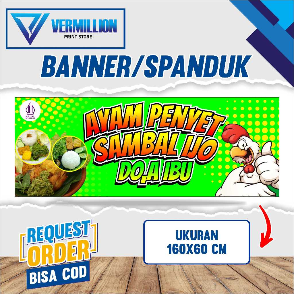 Spanduk banner size 160x60cm ayam penyet sambal ijo free desain
