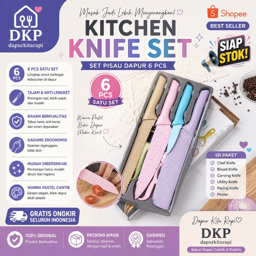 Kitchen Knife Set 6 PCS Pisau Dapur Set Lengkap - Tajam Anti Karat (DKP)