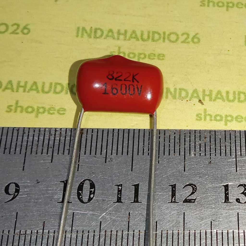 822K  1600V  15mm 822  1.6KV KAPASITOR milar MERAH 8n2  1600v  8.2n  8.2nf mylar capacitor 8,2n  8,2