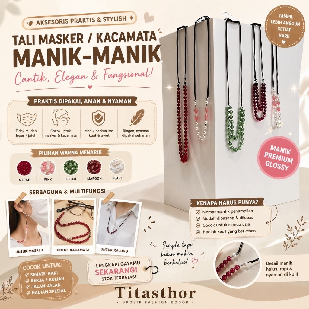 Titasthor - Kalung Manik Korea Aesthetic Lucu Murah / Beads Necklace Hijab Friendly / Kalung Mote Wa
