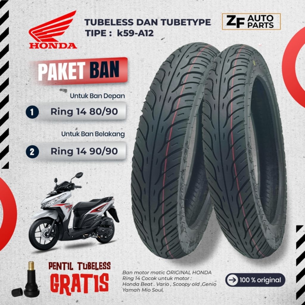 Ban Tubeless Honda AHM Federal Ori K59-A12 Depan Belakang Motor Matic Beat Vario Spacy