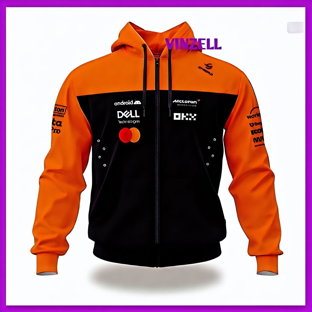 Jaket Hoodie Zipper McLaren F1 Team Racing Orange Black Premium - Jumper Racing Balap Formula 1 Land