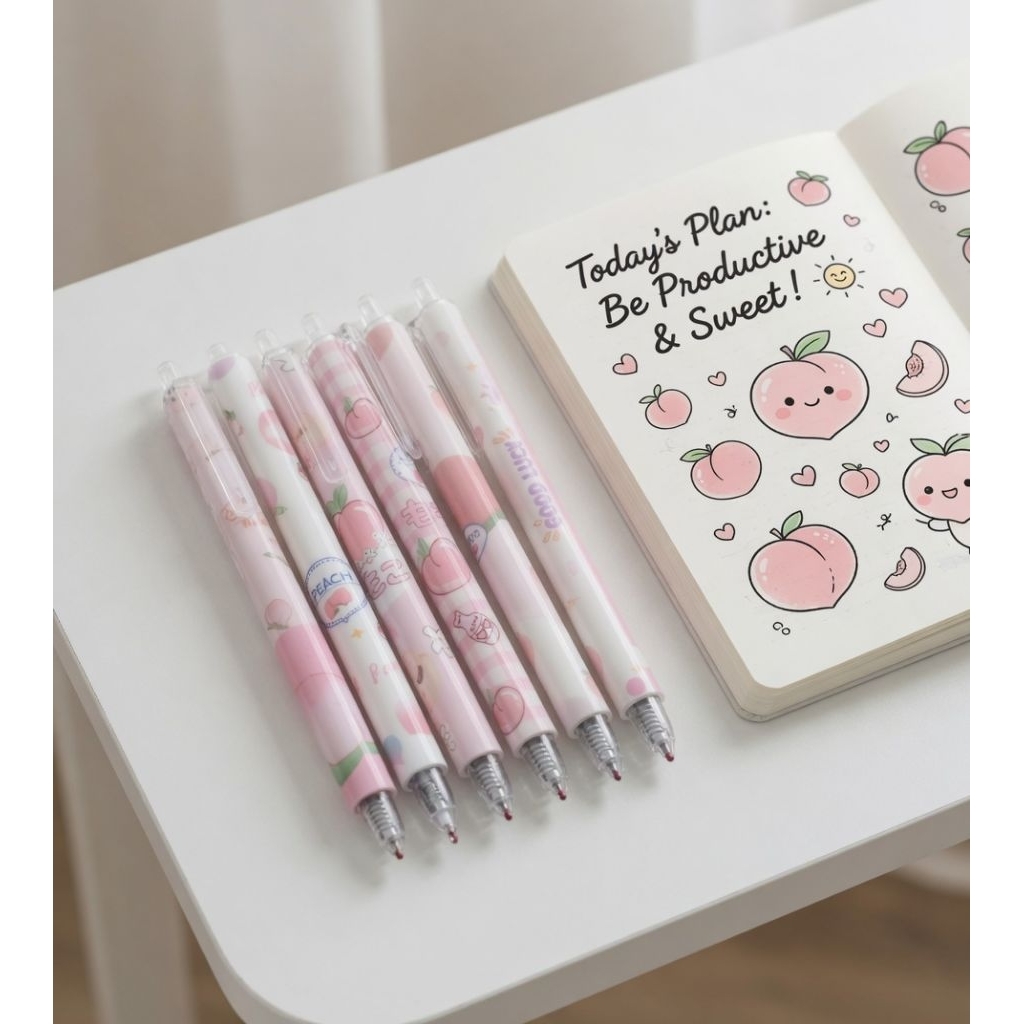 KONARA Pulpen Peach 0.5mm Karakter Lucu Aesthetic untuk Sekolah Anak dan Dewasa