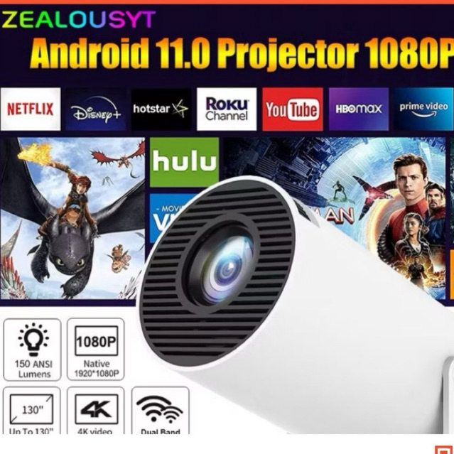 HY300 Pro Proyektor Mini Portable Hp 4K Android11.0 Wifi 6 Bluetooth 5.0 Smart Projector 1080P HD