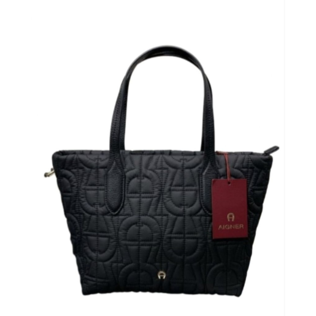 NEW AIGNER Cuscino Black Nylon Small Tote Bag