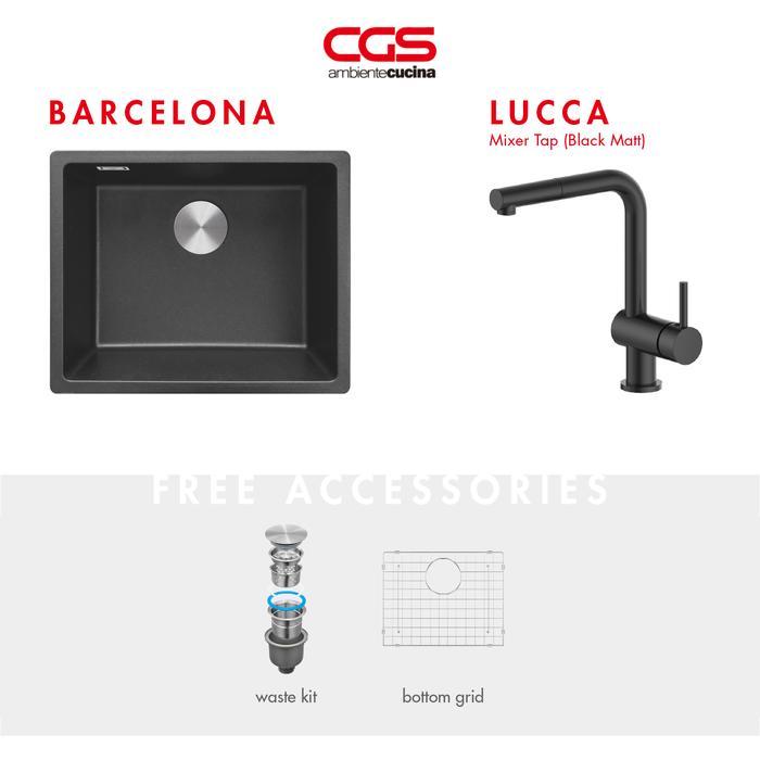 Kitchen Sink Bak Cuci Piring Dapur Granit 1 Lubang CGS BARCELONA Rockgranite Sink - Paket Sink dan