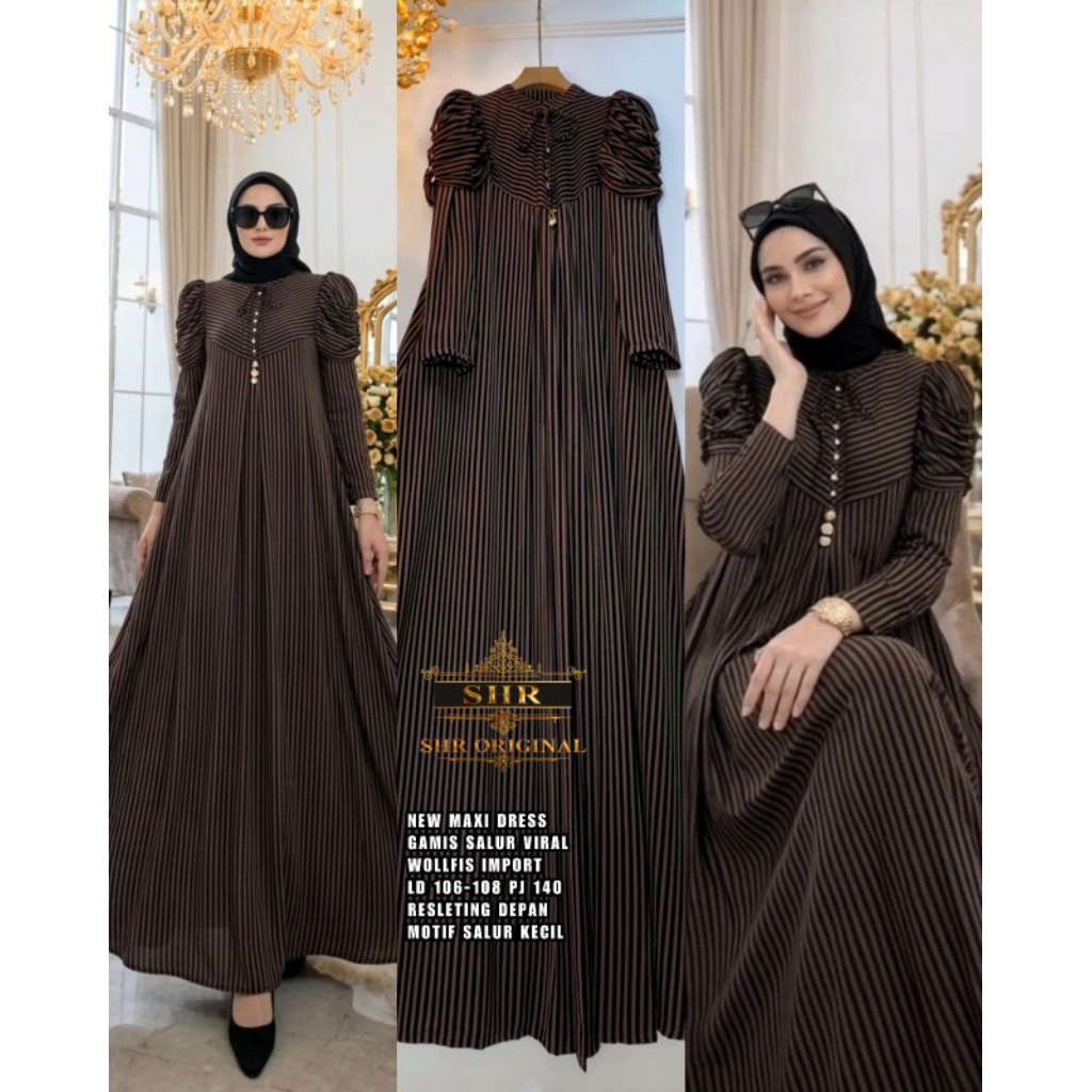MAXI DRESS SALUR BAHAN WOLFISH IMPORT LD 110 PB 140