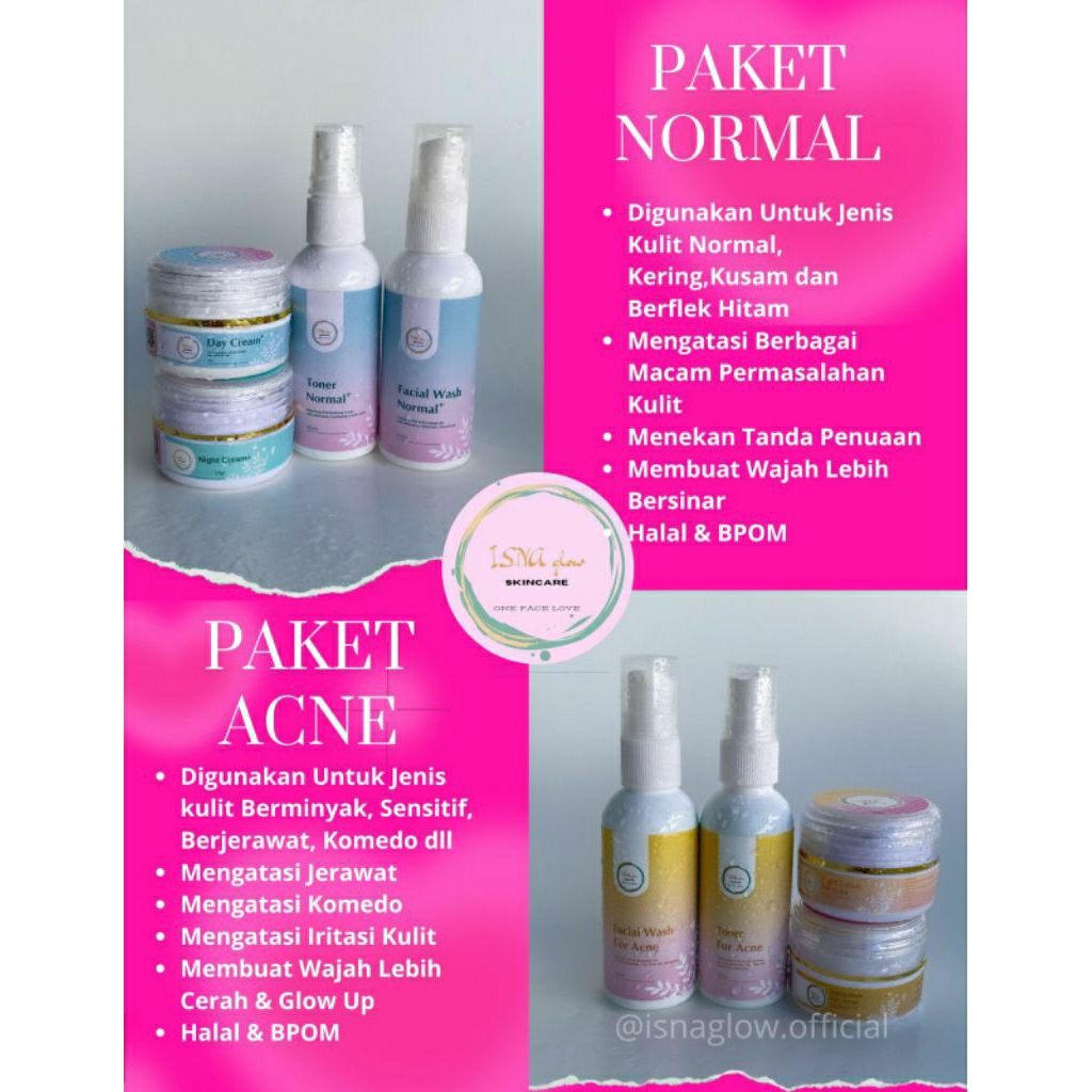 ISNA GLOW SKINCARE ISNAGLOW MINI BASIC MINI ACNE LEVEL UP PLATINUM SERUM SAFFRON SUNSCREEN Perawatan