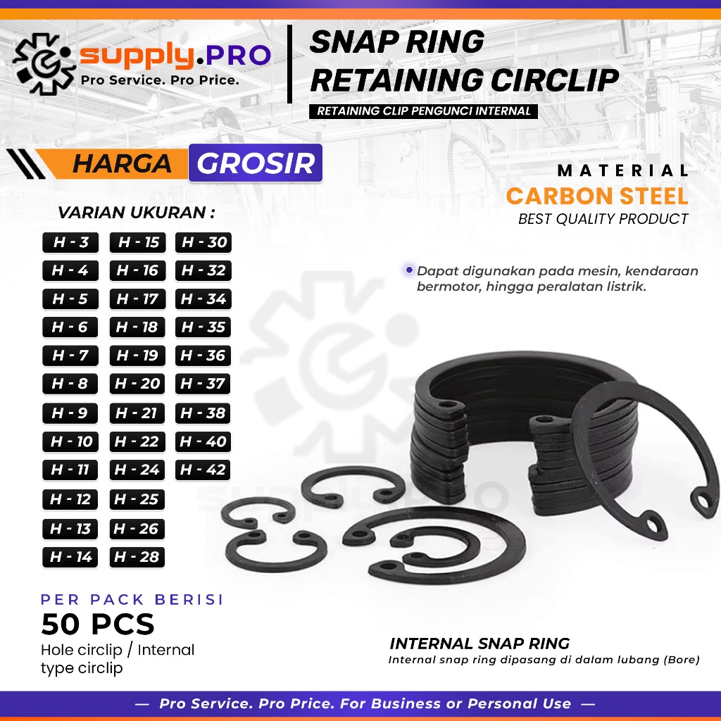 Snap Ring Internal Klip Pengunci Type H Tersedia H8 H9 H10 H11 H12 H13 H14 H15 H16 H17 H18 H19 H20 I