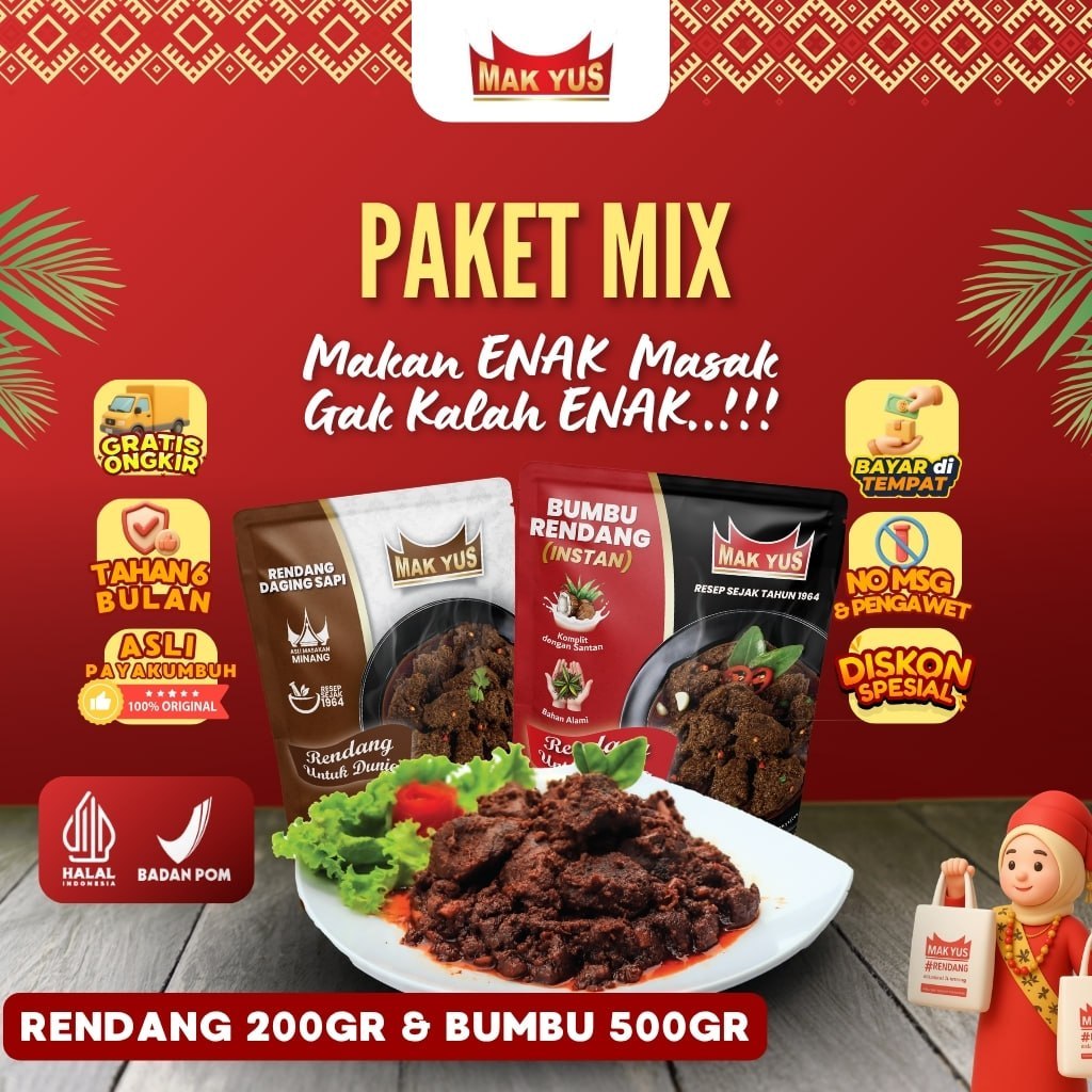 Rendang Mak Yus - Paket Mix Bumbu Instan dan Rendang Daging Sapi