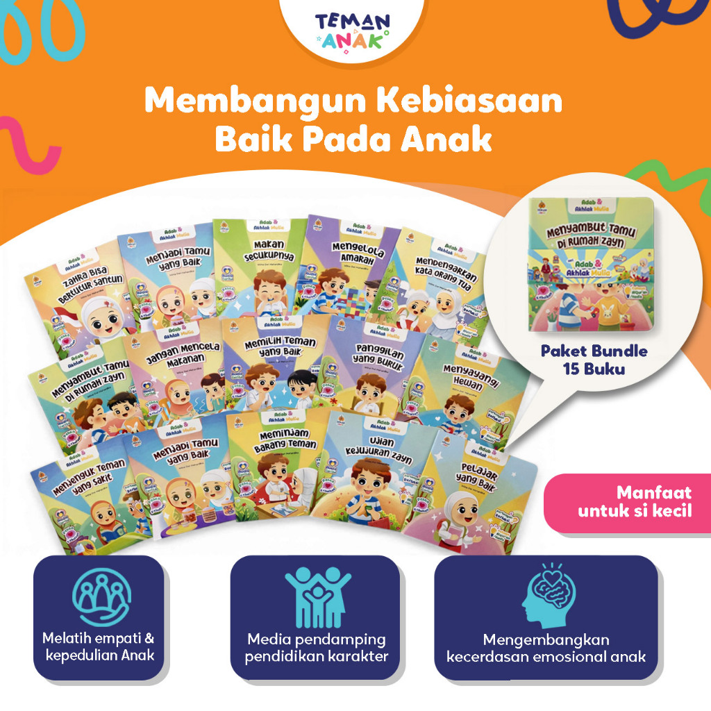 Teman Anak - Paket 15 Buku Anak Islami Seri Adab & Akhlak Mulia Usia 3+ | Buku Cerita Anak Muslim | 