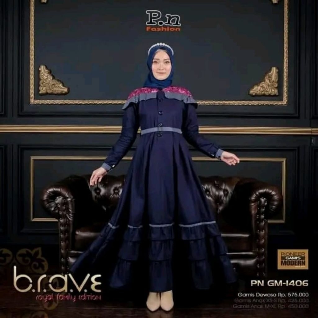 PN | GM 1406 Navy Couple Baju Muslim Koko Dan Gamis Dewasa