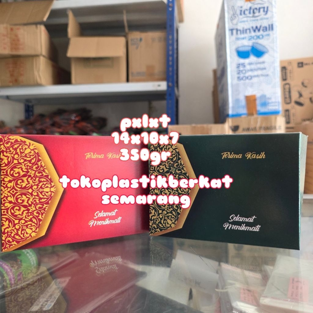 Box / Kardus / Dus Snack Kue Makanan - 14x10x7 cm - Aqua T Batik Hijau Emas