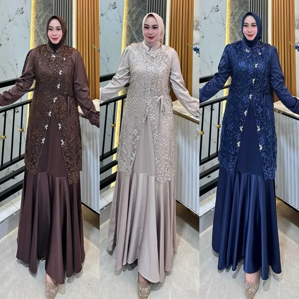 Vanesa Dress Bahan Velvet Mix Brukat Plus Payet Premium Gamis Pesta Kondangan Wanita Mewah Elegan