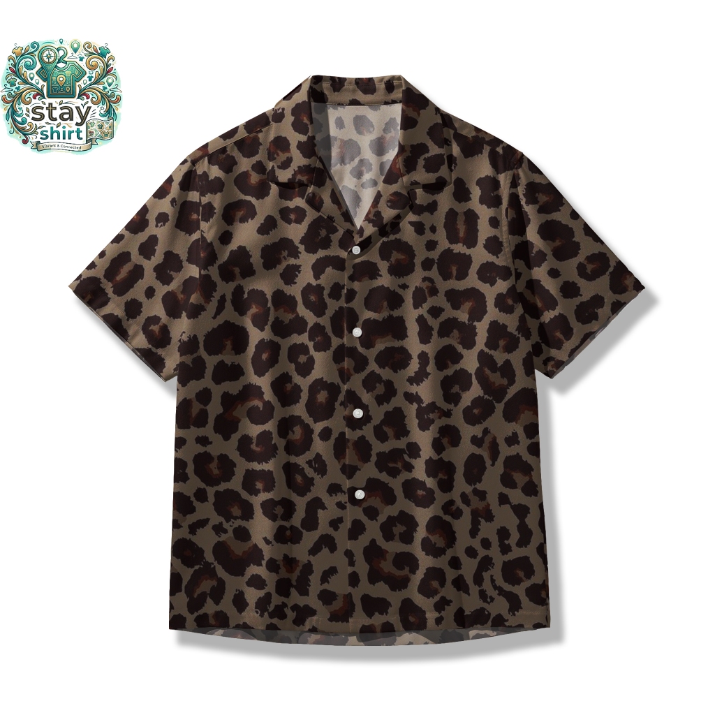 STAYSHIRT Kemeja Pria Wanita Full Print Motif Macan Tutul - Baju Hawaiian Shirt Leopard Retro STY132