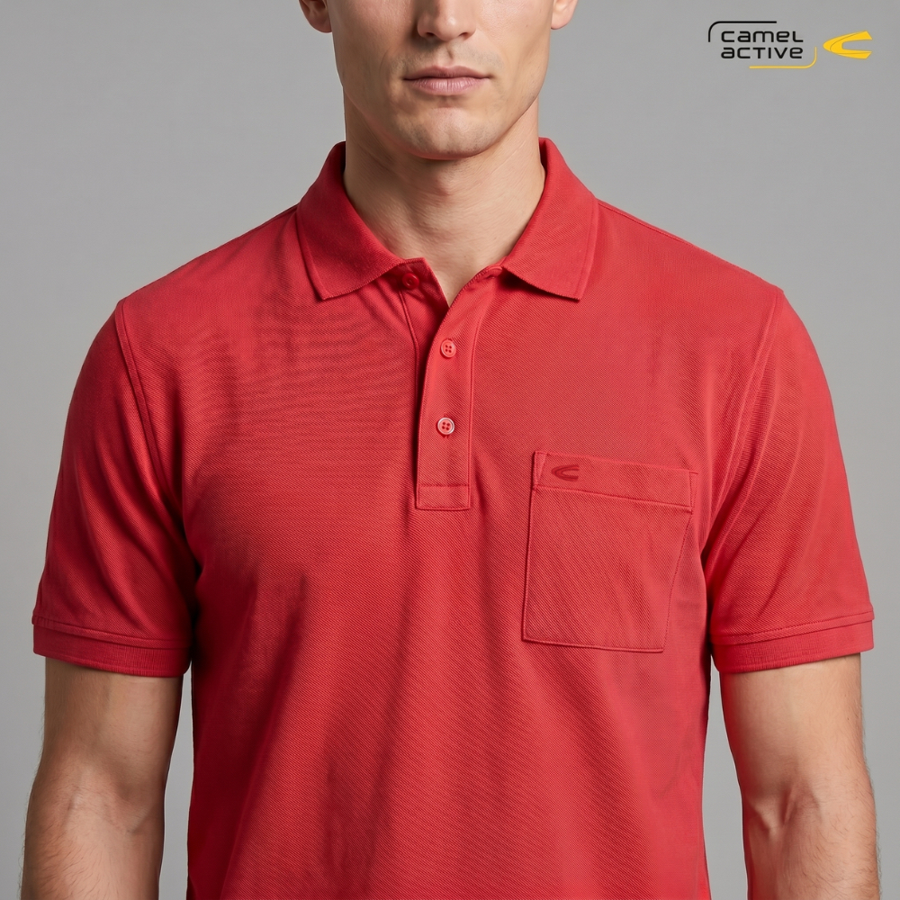 camel active Men's Coral Red Sweading Cotton Polo Shirt