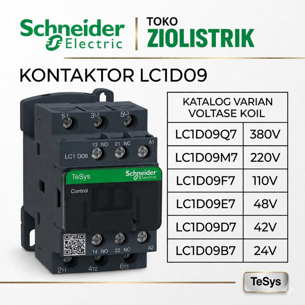 Kontaktor Schneider LC1D09 LC1D09M7 LC1D09Q7 LC1D09F7 LC1D09B7 LC1D09D7 LC1D09Q7 9 Ampere 3 Pole Kon