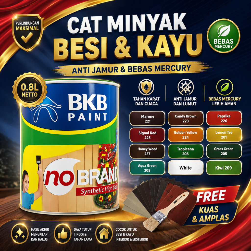 NOBRAND Cat Minyak Kayu Dan Besi 800 ml FREE Kuas & Amplas BKB Paint 0,8 liter No Brand