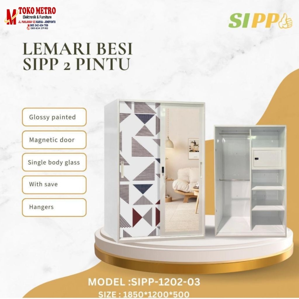 Lemari pakaian besi // Lemari pakaian 2P // Lemari pakaian sliding buka pintu // Lemari pakaian eleg