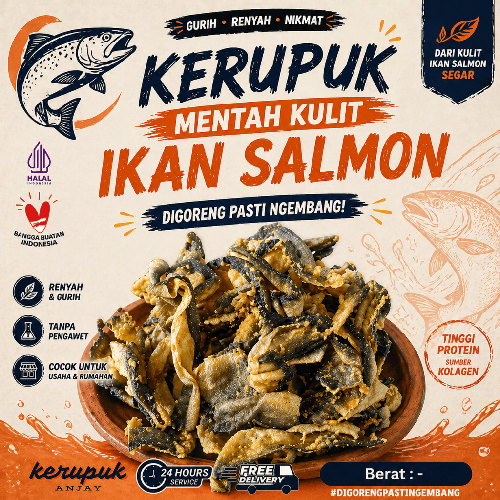 Kerupuk Kulit Ikan Salmon Lokal Mentah Aluman