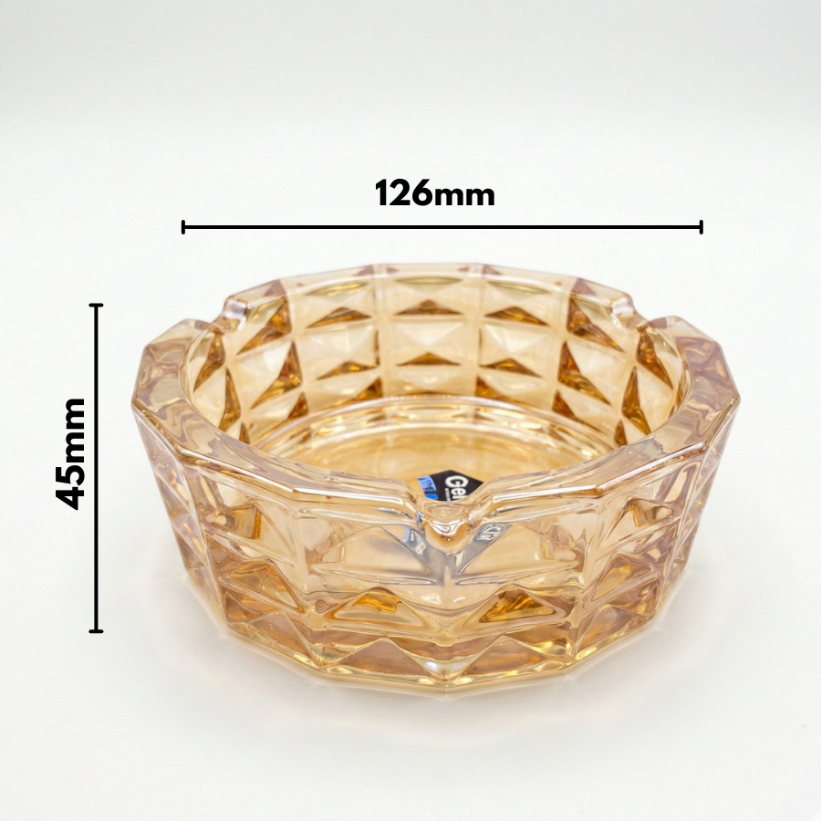 Asbak Rokok Kaca Crystal Mewah 12.5cm Amber Gold - Asbak Meja Kantor Aesthetic Elegan Anti Panas