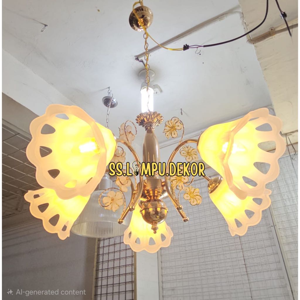 Lampu Gantung Ruang Tamu Modern Cabang 5 Mewah Gold